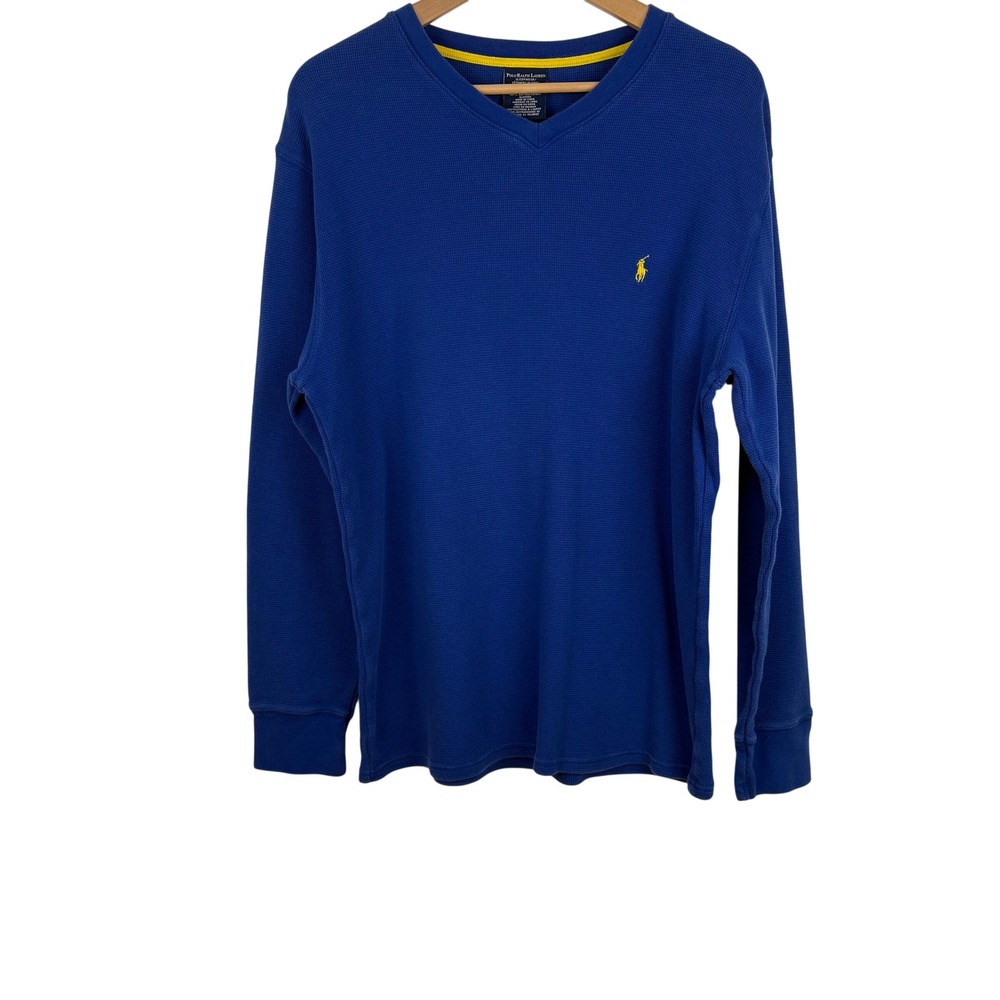 Polo Ralph Lauren Blue Thermal Waffle Knit Sleepwear Shirt Mens XL Yellow Pony